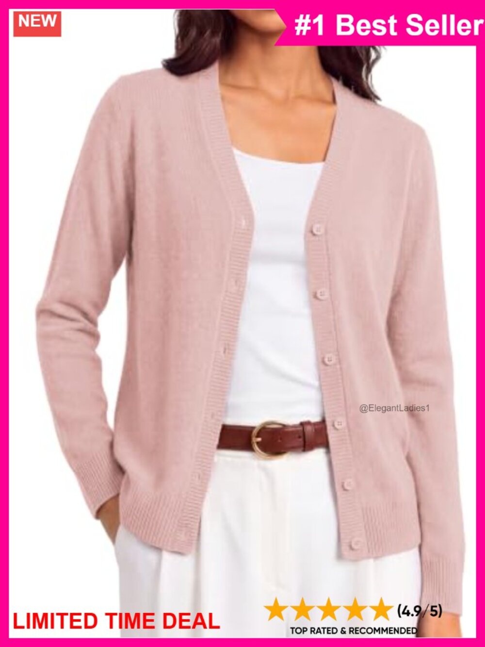 Merino Wool Cashmere Blend Cardigan Button Up V-Neck Sweater